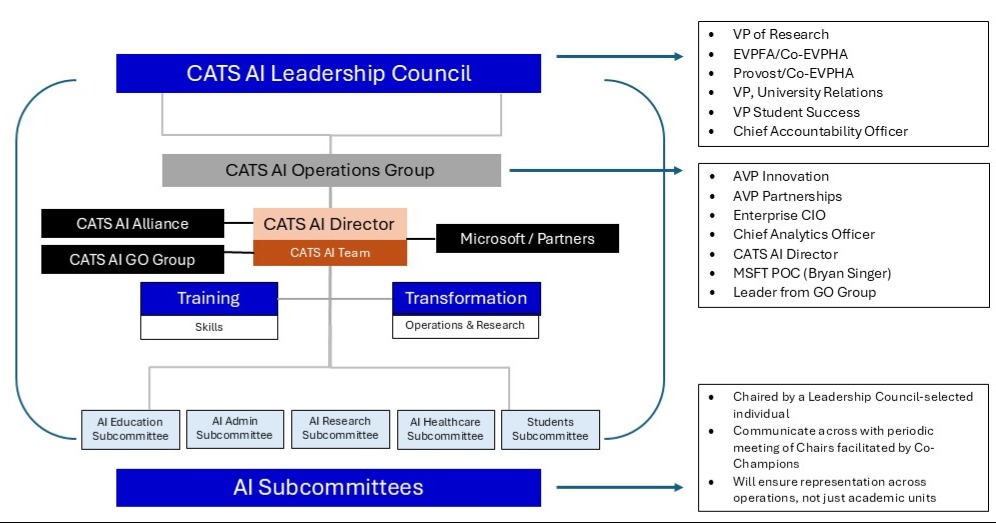 Graphic of the CATS AI organization indicating the governance structure 
