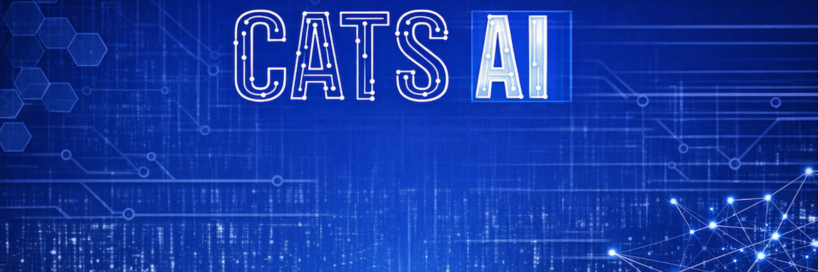 CATS AI letters over blue background with cyber theme