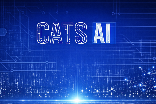 CATS AI letters over blue background with cyber theme